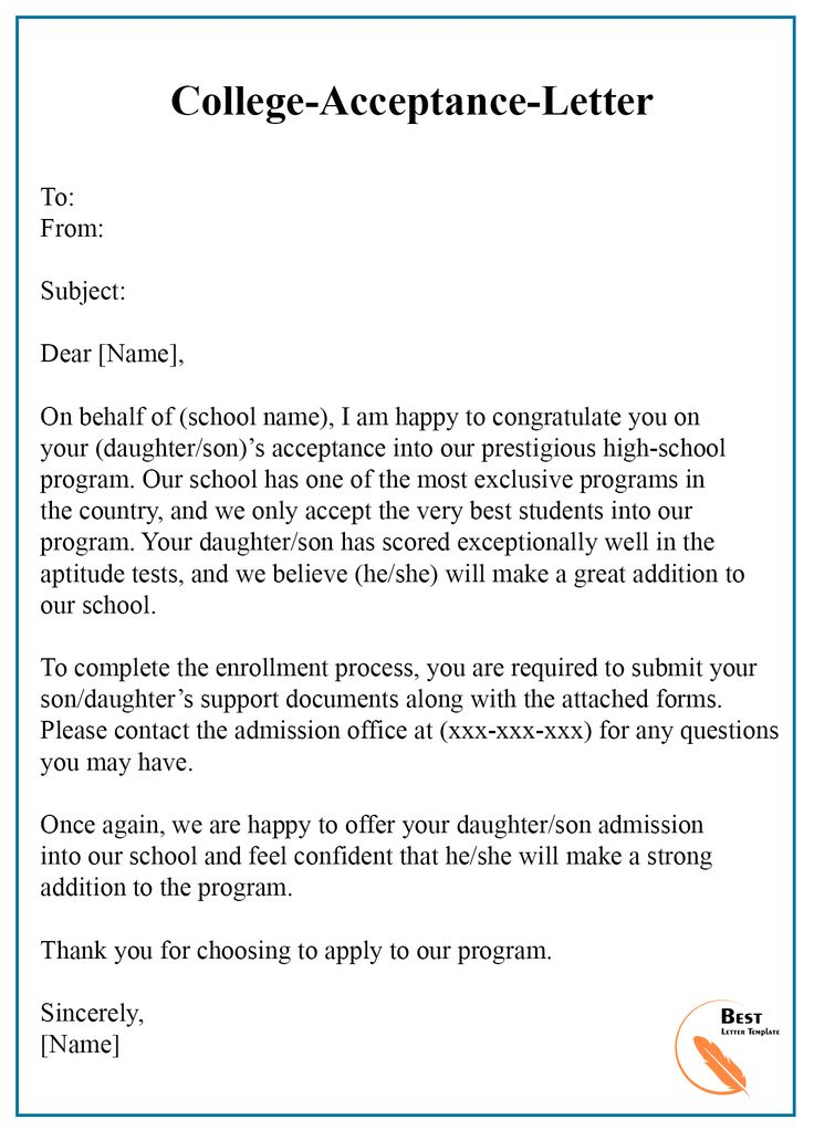 College Acceptance Letter Template Format Sample Examples Best