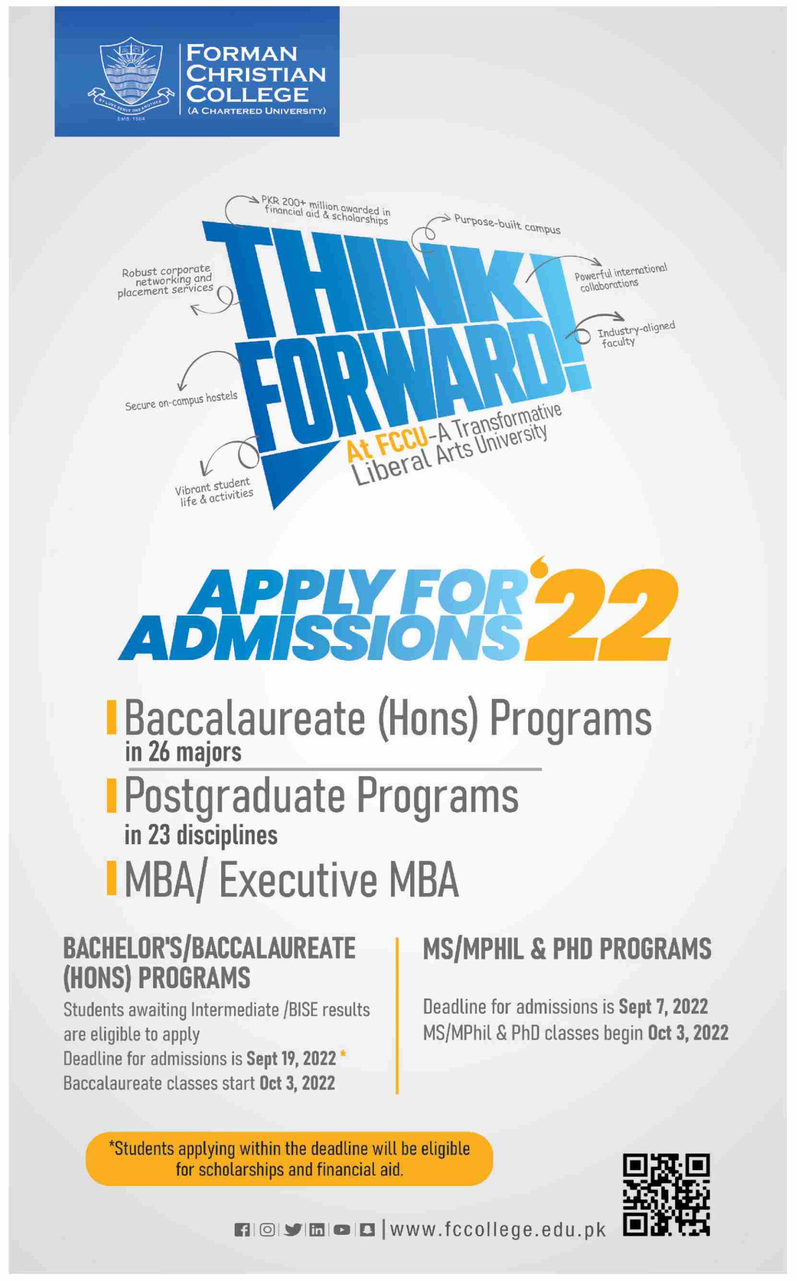 Forman Christian College MBA EMBA Admissions 2022 Result pk